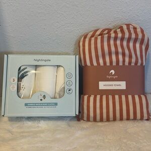 Nightingale Hooded Towel and Burp Cloth Set bamboo muslin